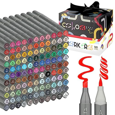 Alcohol Markers Brush Tip - 121 Colors Art Markers