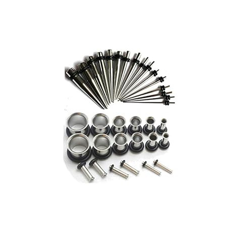 16g-00g Surgical Steel Ear Stretching Kit Tunnels and Tapers Plus Instructions
