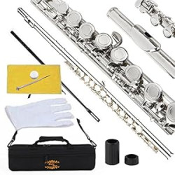 Closed Hole C Flute With Case, Tuning Rod and Cloth, Gloves, Nickel Siver