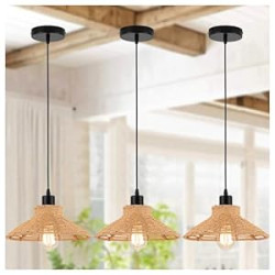 Rattan Pendant Lighting for Kitchen Island, Bedroom, Dining Room, 3-Pack