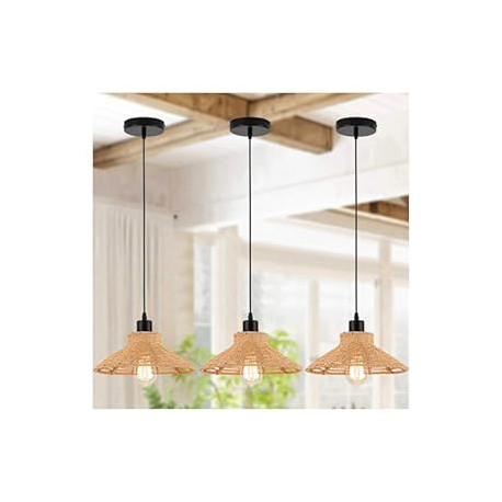 Rattan Pendant Lighting for Kitchen Island, Bedroom, Dining Room, 3-Pack