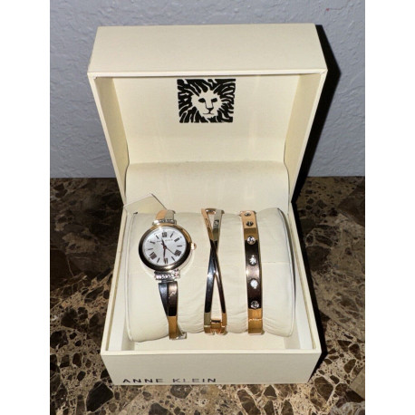 Anne Klein Women's Premium Crystal Accented Bangle Watch Set