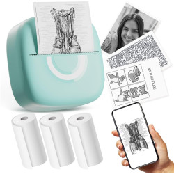 Mini Printer Sticker Thermal Printer with 3 Rolls Paper