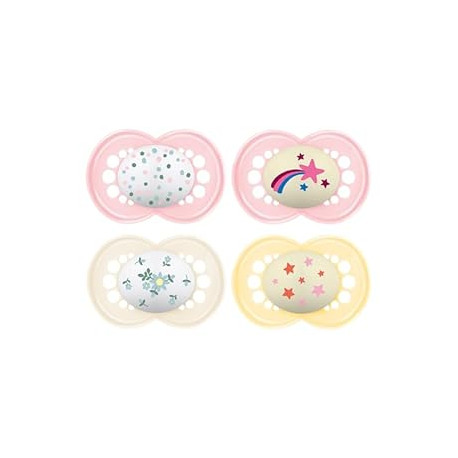 MAM Day & Night Pacifiers, Glow in The Dark Pacifier for Breastfed Babies, 16+ Months, Girl