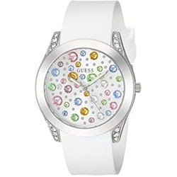 GUESS Silver-Tone and White Jeweled Watch