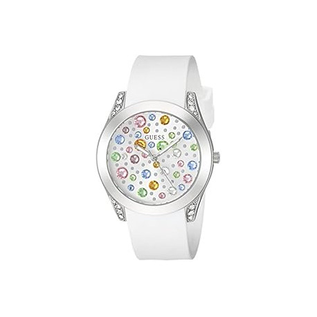 GUESS Silver-Tone and White Jeweled Watch