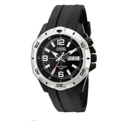 MTD1082-1AV Men's Rubber Strap Super Illuminator Day Date Black Dial Watch