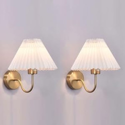 Gold Wall Sconces Sets of 2, Pleated Fabric Wall Lamp