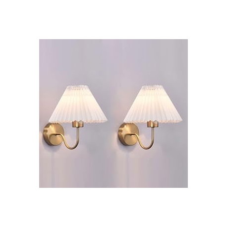 Gold Wall Sconces Sets of 2, Pleated Fabric Wall Lamp