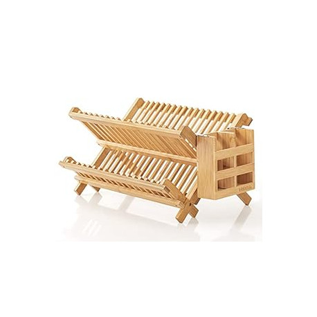 Dish Rack, Bamboo Folding 2-Tier