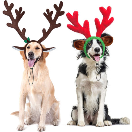 2 PCS Christmas Reindeer Antler Headband with Ears