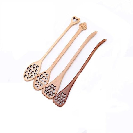 4Pcs Honeycomb Heart Pattern Honey Dippers Wooden