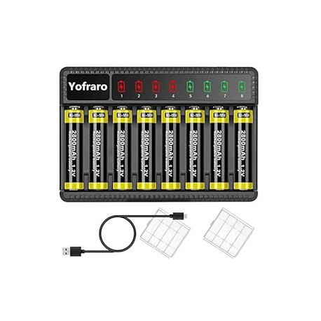 AA Batteries Rechargeable, Yofraro 8-Pack 2800mAh