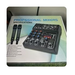 Audio Mixer, 4 Channel DJ Mixer with Dual Wireless Microphone