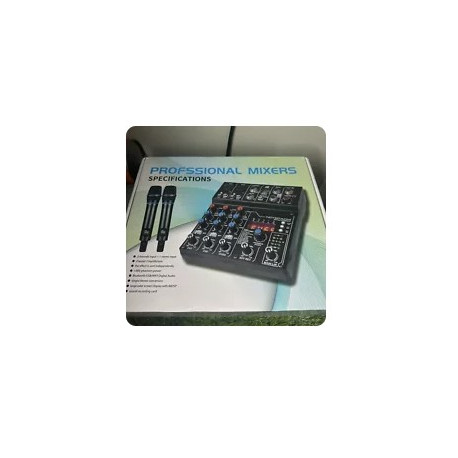 Audio Mixer, 4 Channel DJ Mixer with Dual Wireless Microphone