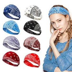 8 Pieces Boho Bandana Headbands Elastic Paisley