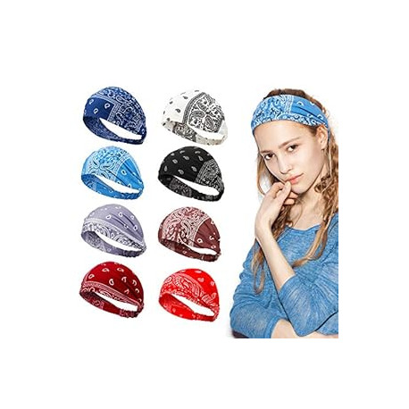 8 Pieces Boho Bandana Headbands Elastic Paisley