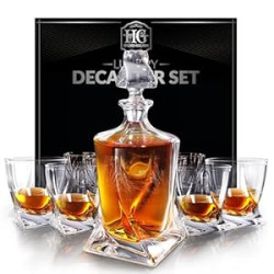 Whiskey Decanter Set for Men with 4 Drinking Glasses