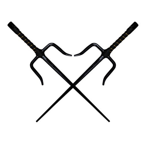 18 Inches Set of Two Black Sai with Black and Gold Handle