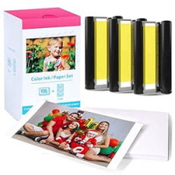 3 Color Ink Cartridges and 108 Sheets 4x6 Photo Paper for Selphy CP1200