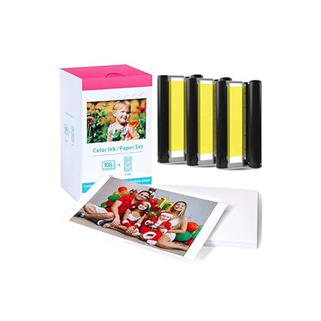 3 Color Ink Cartridges and 108 Sheets 4x6 Photo Paper for Selphy CP1200