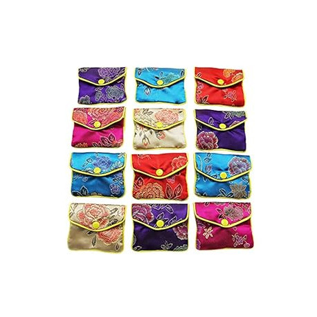 Jewelry Silk Purse Pouch Gift Bags, Multiple Colors, Pack of 12 (Small)