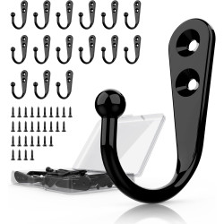 15 Pcs Black Wall Mounted Coat Hooks
