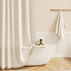 Bohemian French Country Bathroom Shower Curtains, Beige, 72x72
