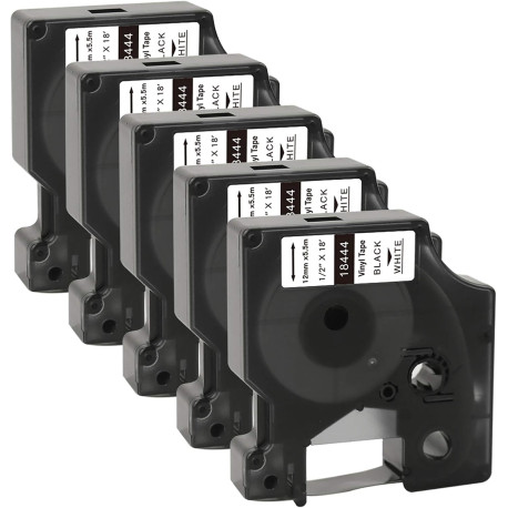 Label Maker,12mm(1/2 Inch) x 18 feet Black on White,5 Pack