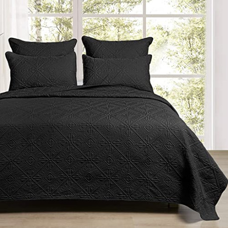 Drop Nicely Bed Spread 90" x 96"with 2 Pillow Shams, Black