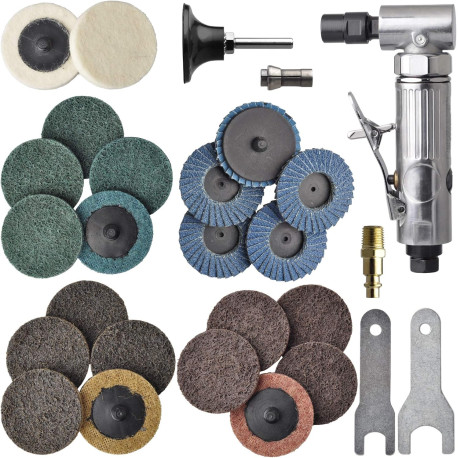 1/4 inch angle air die grinder with 22 pcs 2-inch roll lock sanding discs