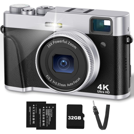 4K Digital Camera with Viewfinder & Flash, Autofocus 48MP