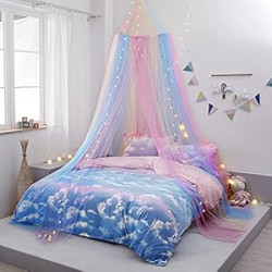 Rainbow Bed Canopy with Lights for Girls