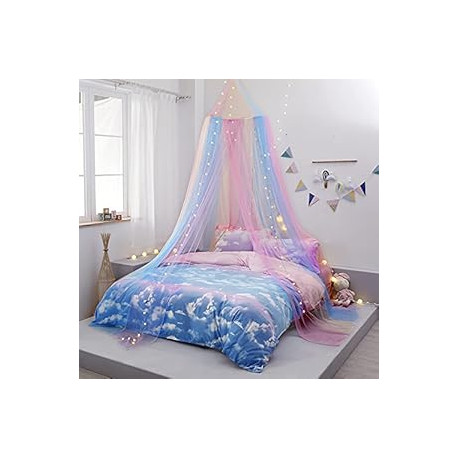 Rainbow Bed Canopy with Lights for Girls