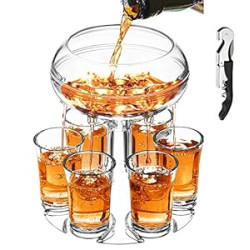Shot Dispenser with 6 Drinking Glasses for Kinds of Parties (Clear)