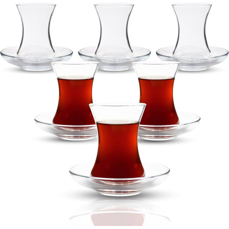 6 People, 6 Saucers, 6 Glasses, Useful Tea Set (12 Pieces)