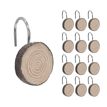 Sunlit Farmhouse Wooden Slices Shower Curtain Hooks