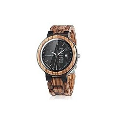 BOBO BIRD Week and Date Multi-Functional Display Men's Zebra Wooden Quartz Watch