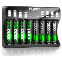 AA Batteries with Charger, 8 Pack AA 2800mAh Hig