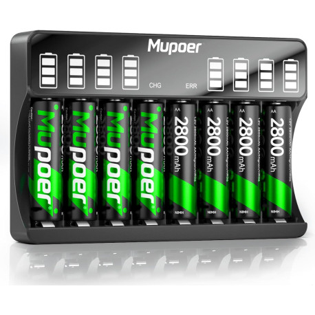 AA Batteries with Charger, 8 Pack AA 2800mAh Hig