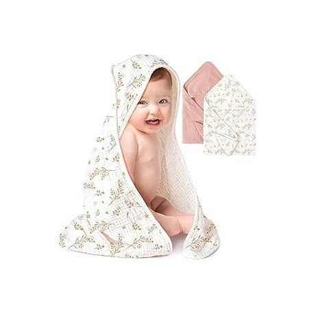 2-Pack Muslin Hooded Baby Towels, 100% Cotton