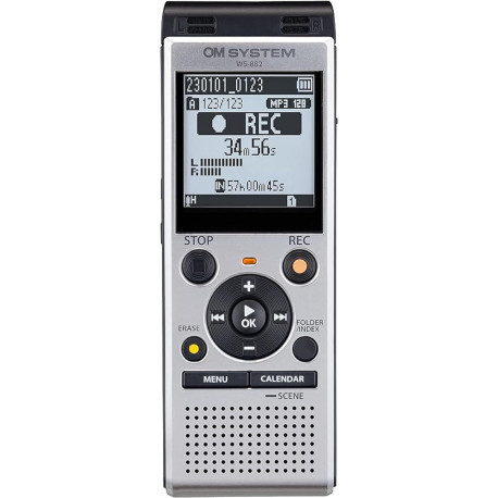 OM SYSTEM WS-882 4GB Digital Stereo Voice Recorder, Silver/Black