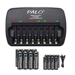 Rechargeable AA and AAA Batteries with Charger, 8 Pack aa 3000mAh