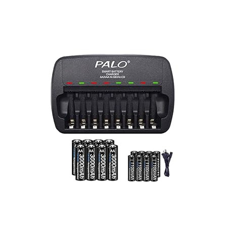 Rechargeable AA and AAA Batteries with Charger, 8 Pack aa 3000mAh
