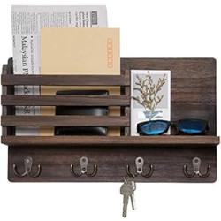 Wall Mounted Mail Holder Wooden Key Holder Rack Mail Sorter Organizer