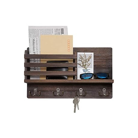Wall Mounted Mail Holder Wooden Key Holder Rack Mail Sorter Organizer