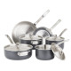 10 Piece Hard Anodized Cookware, Stainless Steel Lids, Silver
