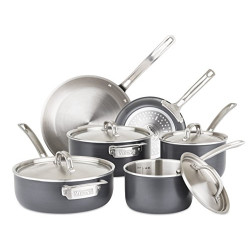 10 Piece Hard Anodized Cookware, Stainless Steel Lids, Silver