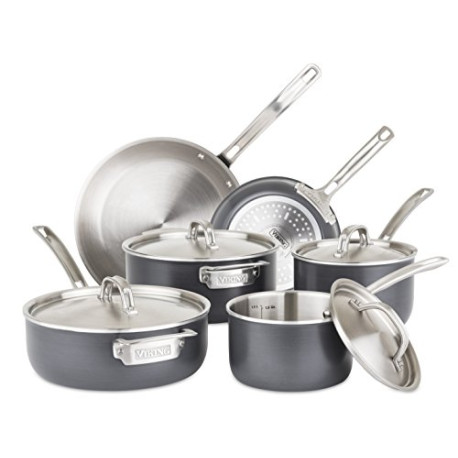 10 Piece Hard Anodized Cookware, Stainless Steel Lids, Silver