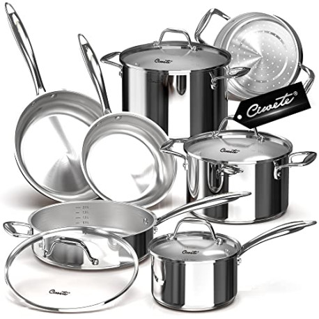 Tri-Ply Stainless Steel Pots and Pans Set 11-PC